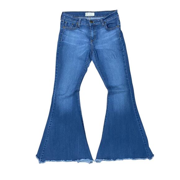 Vintage Y2K Free People Super Flare Boho Hippie Denim Jeans - Picture 1 of 8